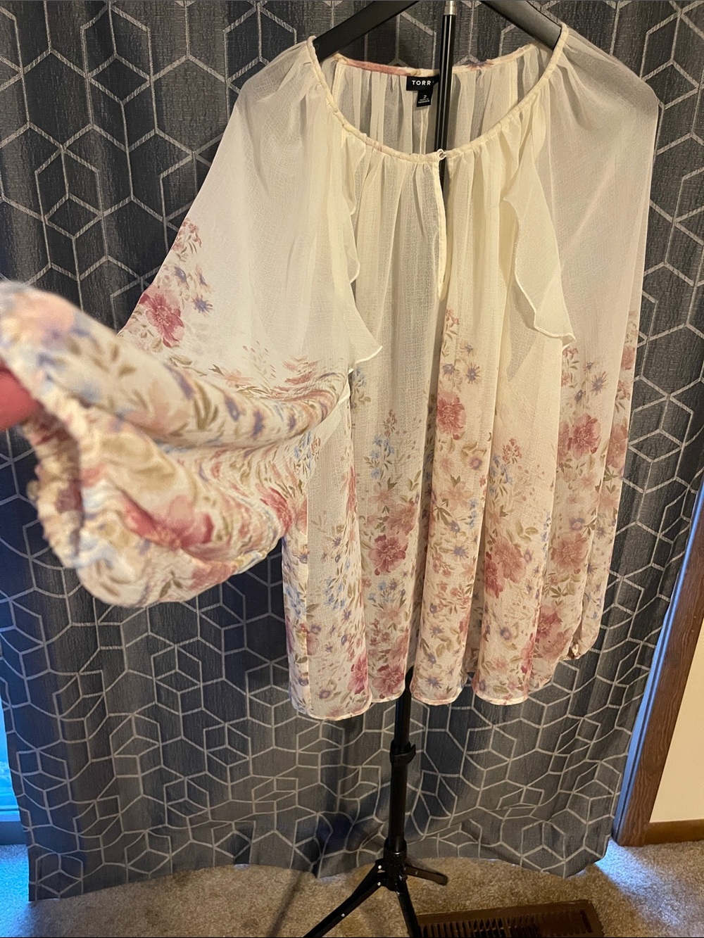 torrid Cream Floral Chiffon Peasant Top